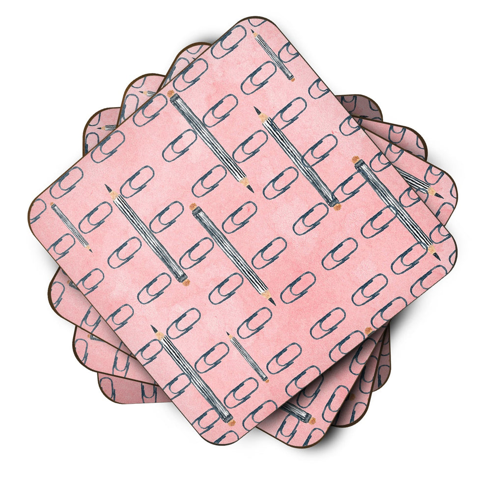 Watercolor Organized Paper Clips Pink Foam Coasters Set of 4 Cup Coasters for Indoor Outdoor, Tabletop Protection, Anti Slip, Mouse pad Material
