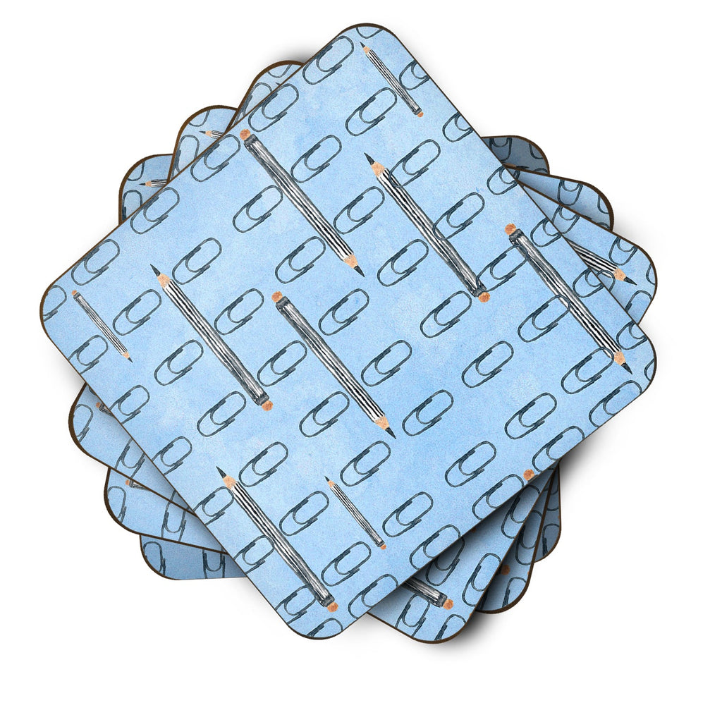 Watercolor Organized Paper Clips Blue Foam Coasters Set of 4 Cup Coasters for Indoor Outdoor, Tabletop Protection, Anti Slip, Mouse pad Material