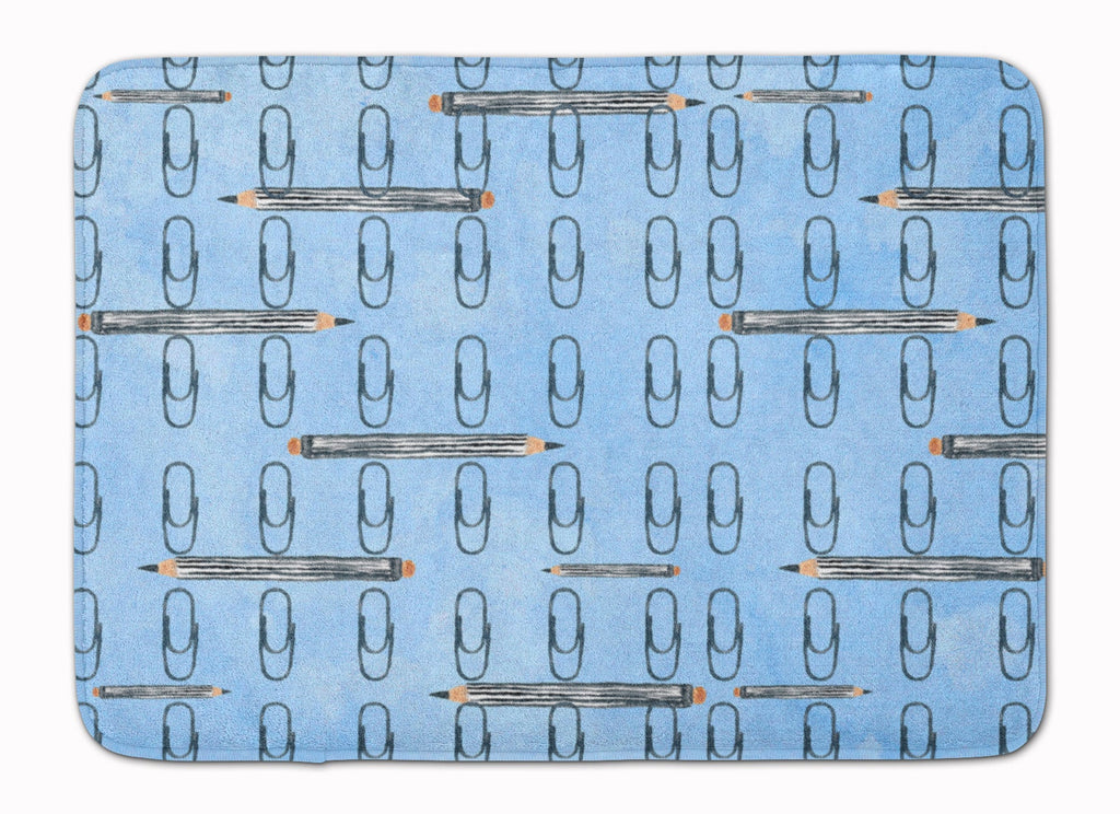Watercolor Organized Paper Clips Blue Memory Foam Kitchen Mat Machine Washable Anti-Fatigue Cushion Comfort Bath or Kitchen Rug