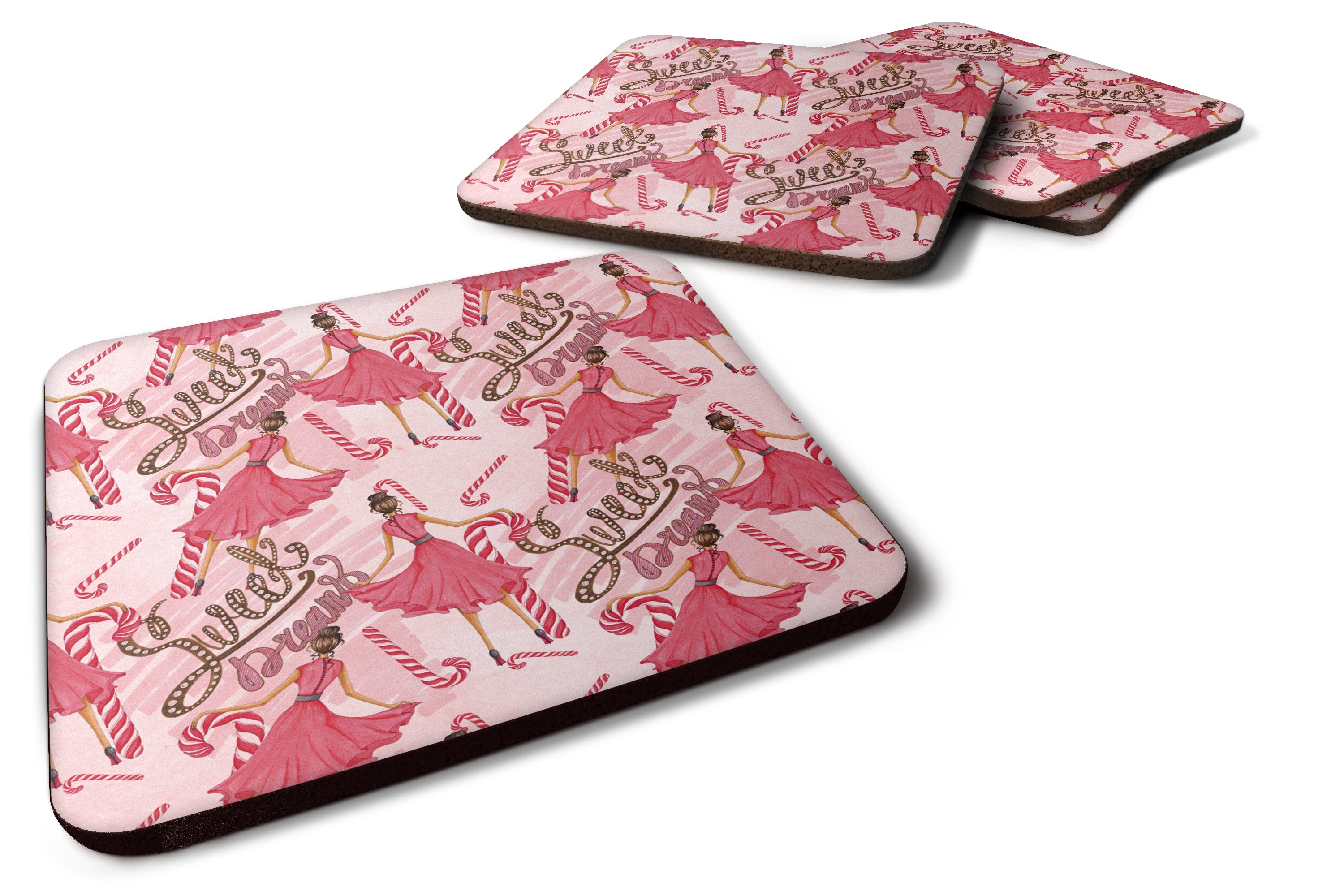 Watercolor Sweets Galore Foam Coasters Set of 4 Cup Coasters for Indoor Outdoor, Tabletop Protection, Anti Slip, Mouse pad Material