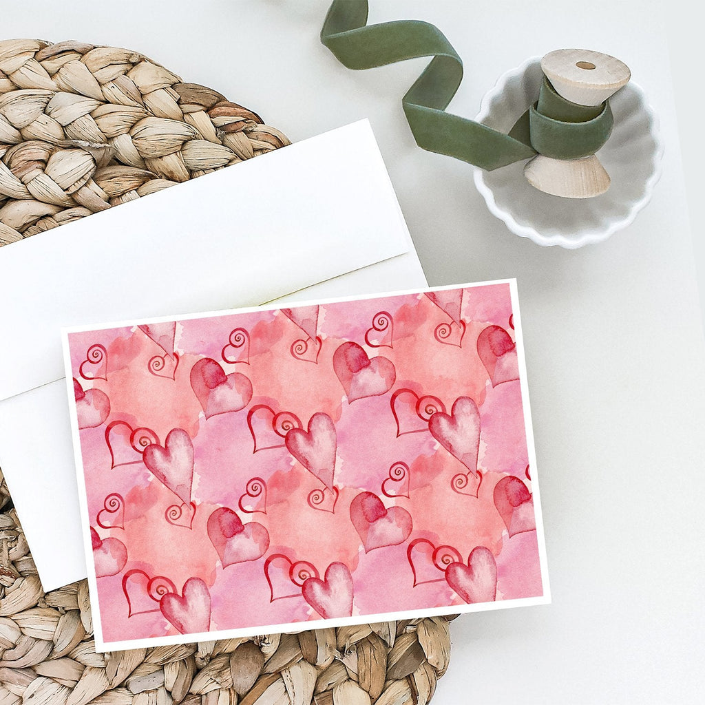 Watercolor Red Hearts Greeting Cards Pack of 8 Blank Cards with Envelopes Whimsical A7 Size 5x7