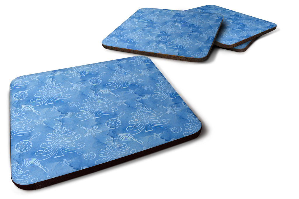 Watercolor Christmas Trees and Ornaments Foam Coasters Set of 4 Cup Coasters for Indoor Outdoor, Tabletop Protection, Anti Slip, Mouse pad Material