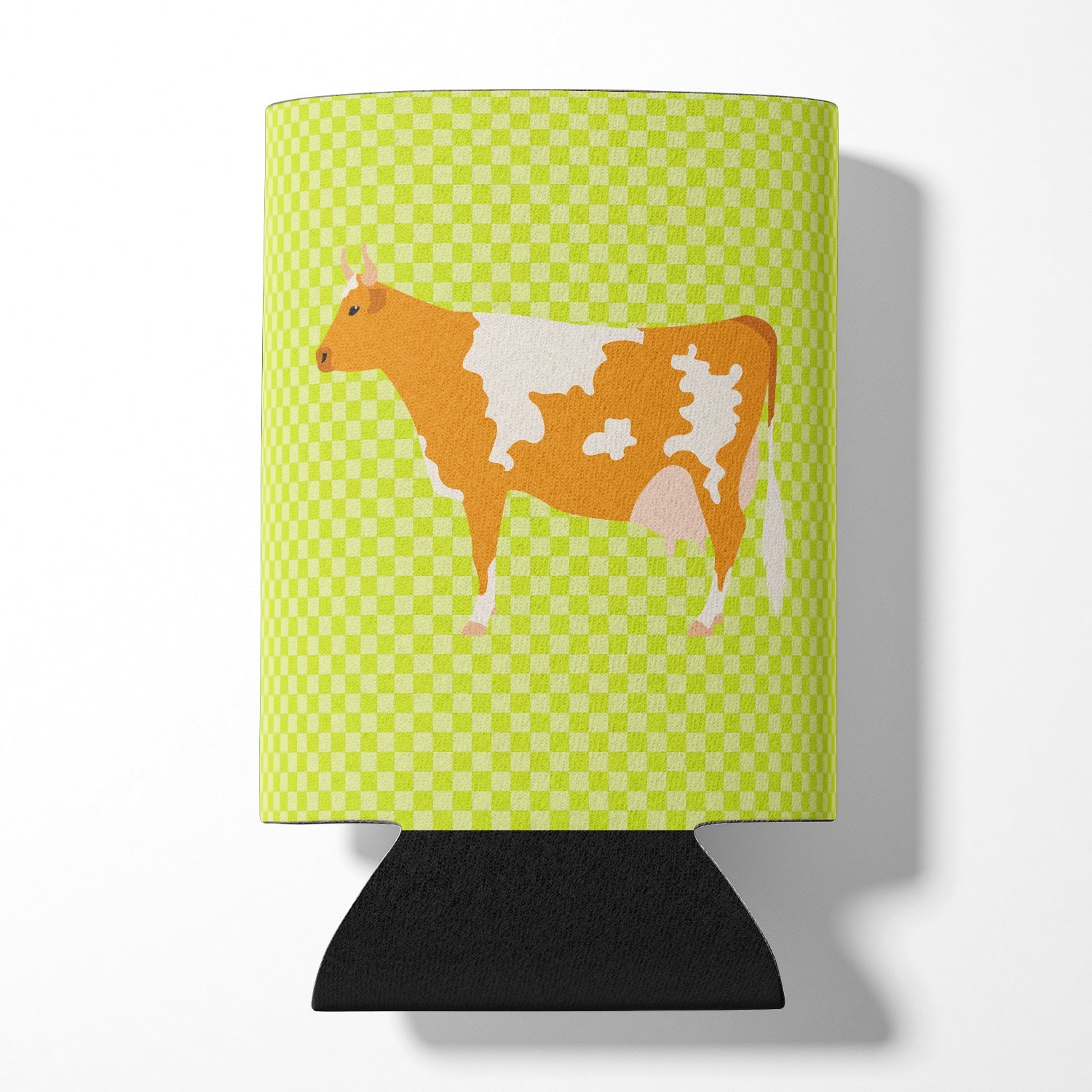 Guernsey Cow Green Can or Bottle Hugger Cooler Sleeve for Standard 12 oz Cans, Insulated Foam Beer & Soda Can Hugger Reusable