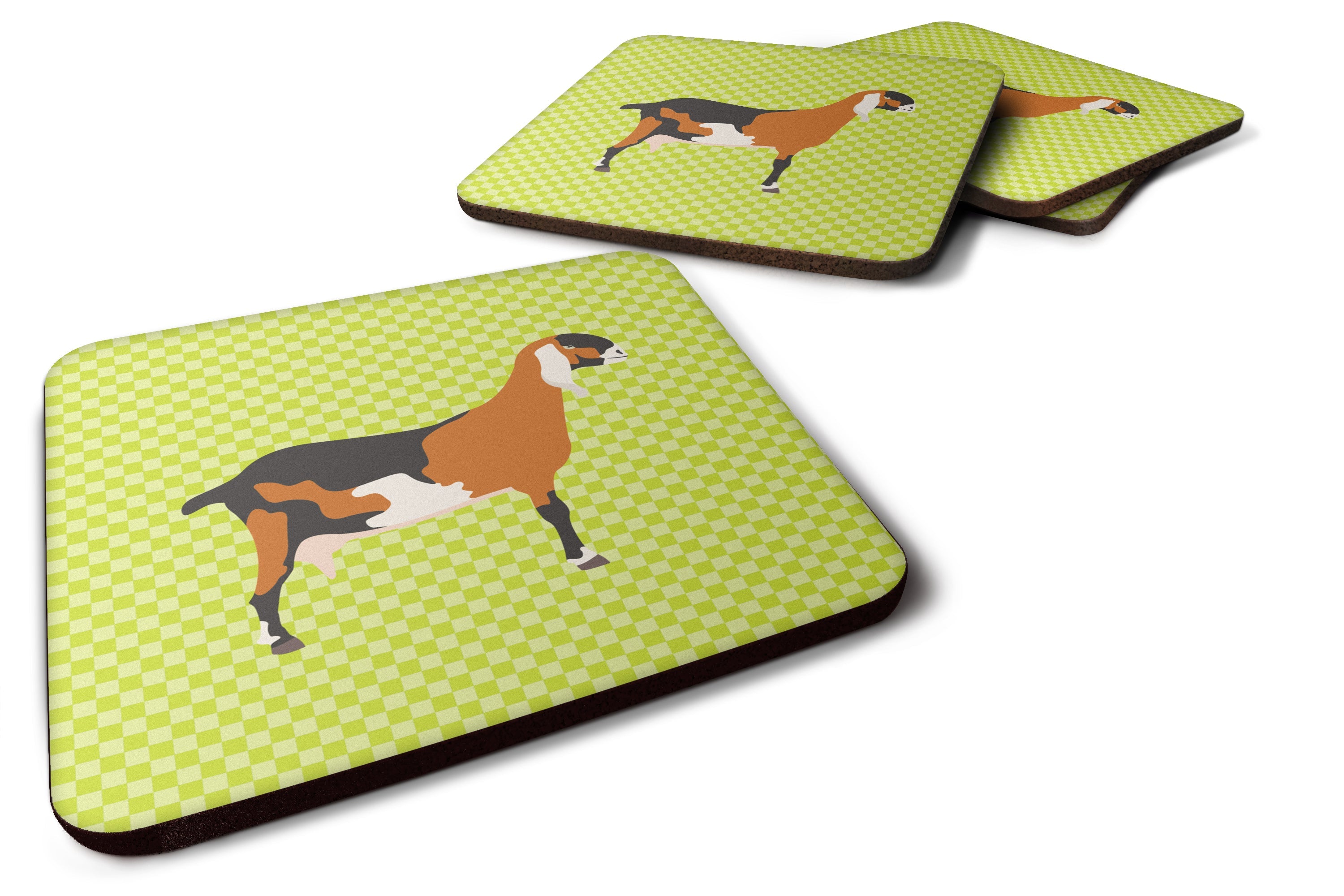 Anglo-nubian Nubian Goat Green Foam Coasters Set of 4 Cup Coasters for Indoor Outdoor, Tabletop Protection, Anti Slip, Mouse pad Material