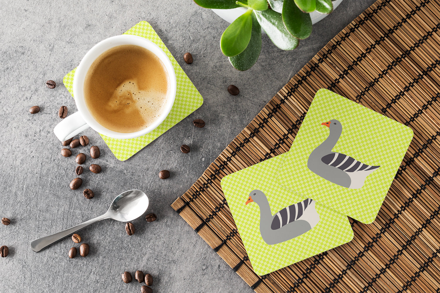 Pilgrim Goose Green Foam Coasters Set of 4 Cup Coasters for Indoor Outdoor, Tabletop Protection, Anti Slip, Mouse pad Material