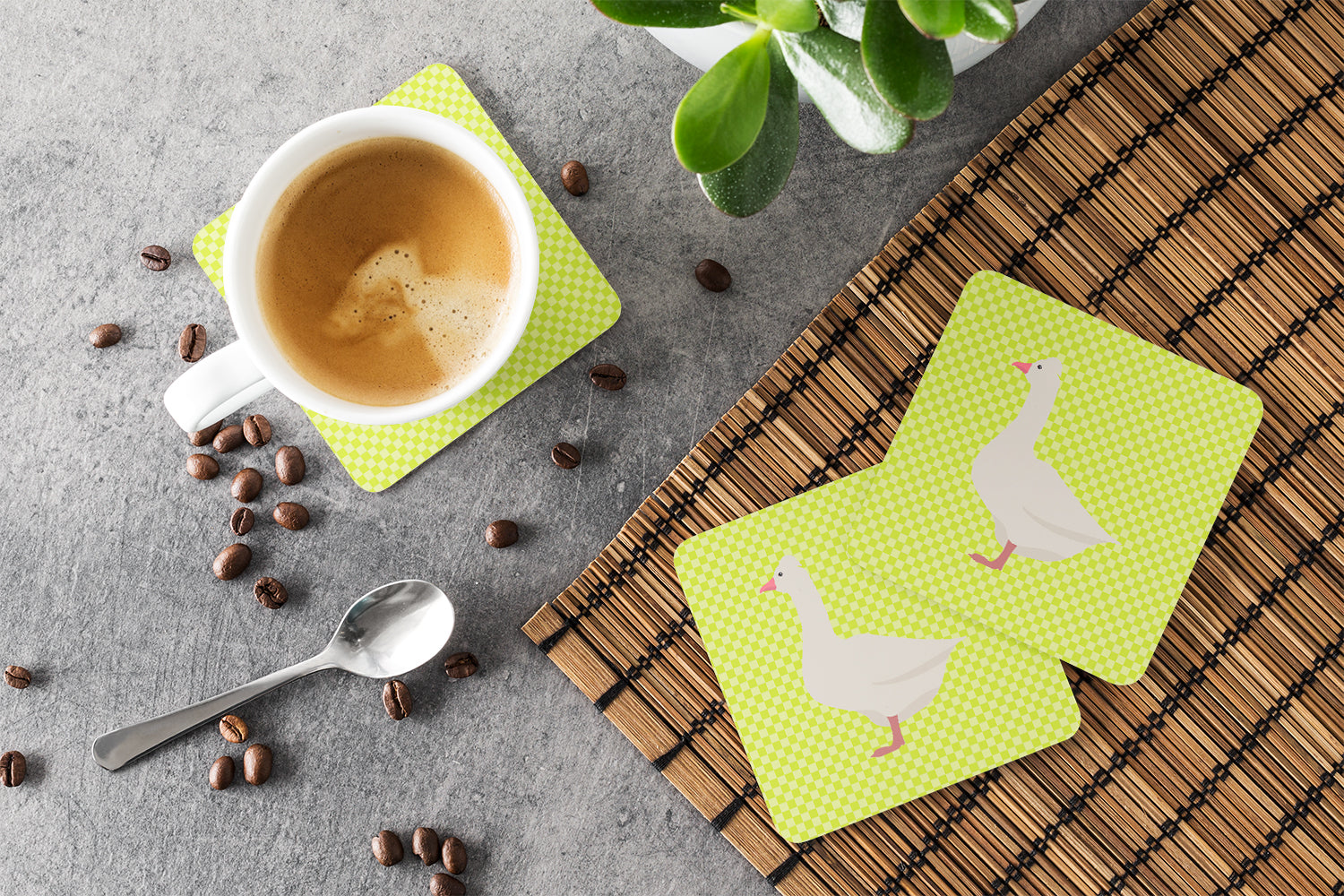 Roman Goose Green Foam Coasters Set of 4 Cup Coasters for Indoor Outdoor, Tabletop Protection, Anti Slip, Mouse pad Material