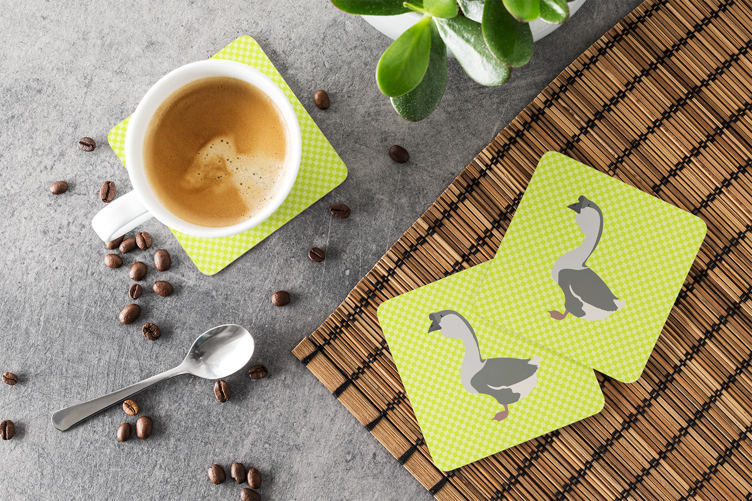 African Goose Green Foam Coasters Set of 4 Cup Coasters for Indoor Outdoor, Tabletop Protection, Anti Slip, Mouse pad Material
