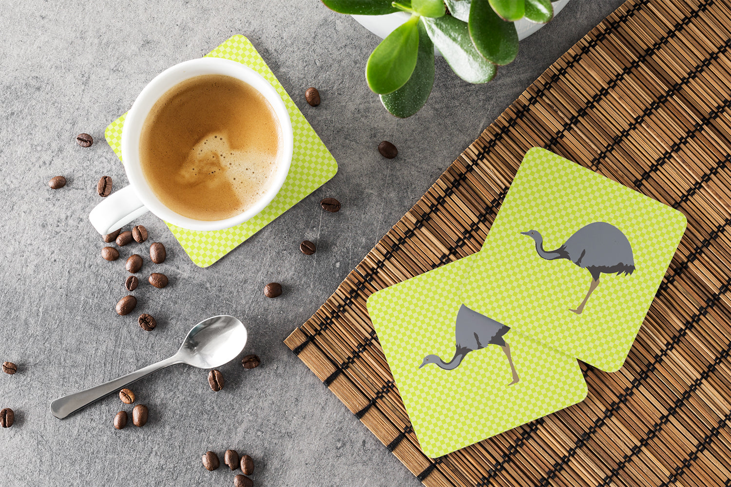 Rhea Green Foam Coasters Set of 4 Cup Coasters for Indoor Outdoor, Tabletop Protection, Anti Slip, Mouse pad Material