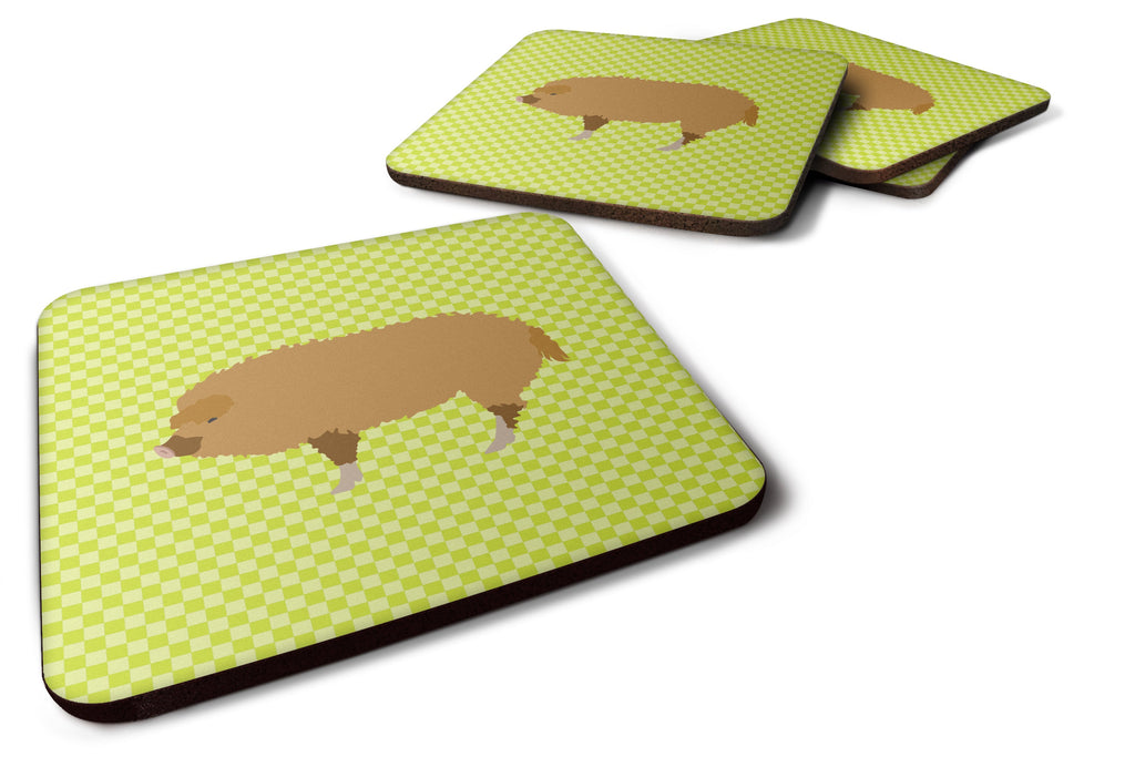 Hungarian Mangalica Pig Green Foam Coasters Set of 4 Cup Coasters for Indoor Outdoor, Tabletop Protection, Anti Slip, Mouse pad Material