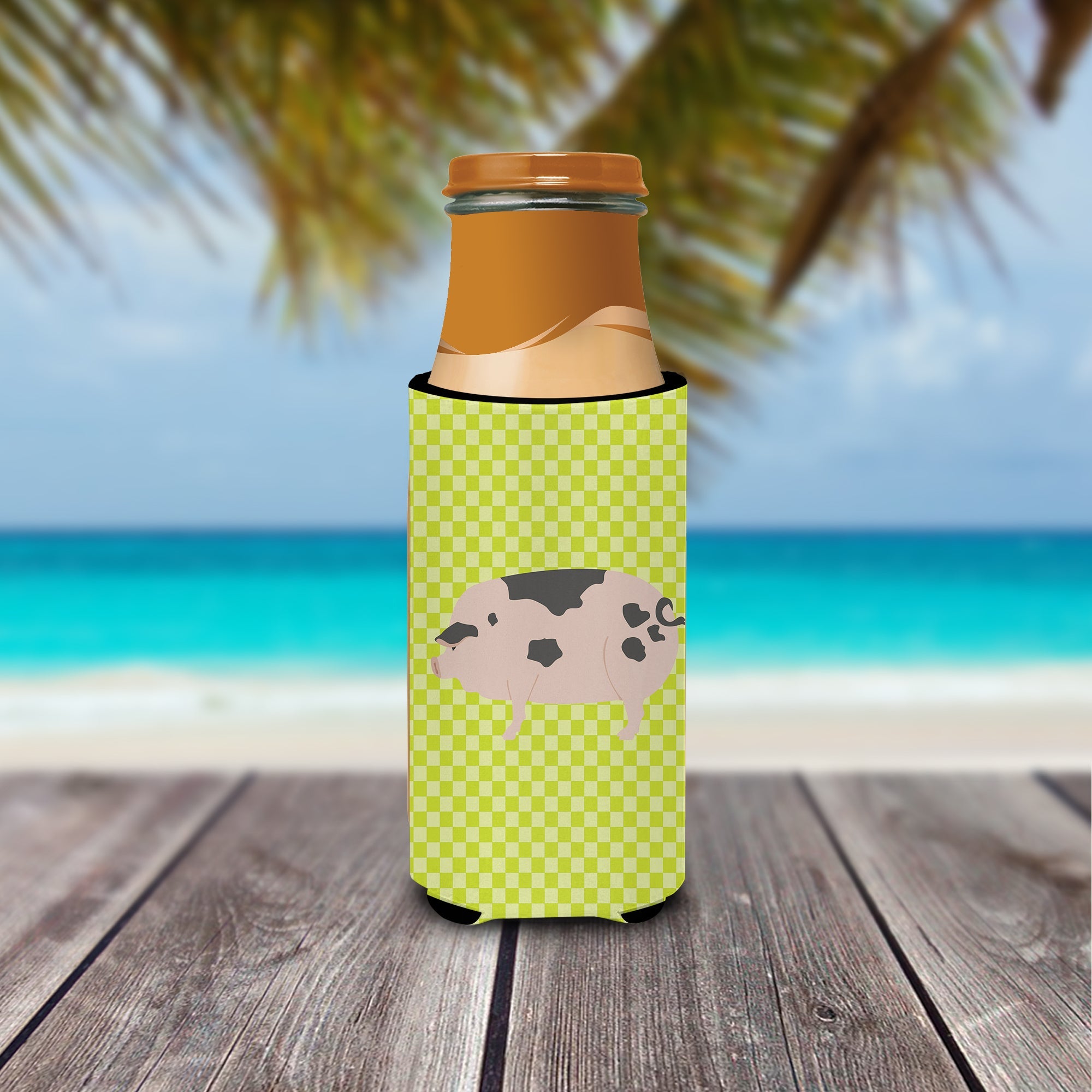 Gloucester Old Spot Pig Green Slim Can Hugger , Insulated Foam Hugger for 12 oz Slim Cans, Beer Bottles & Water Bottles, Printed in USA