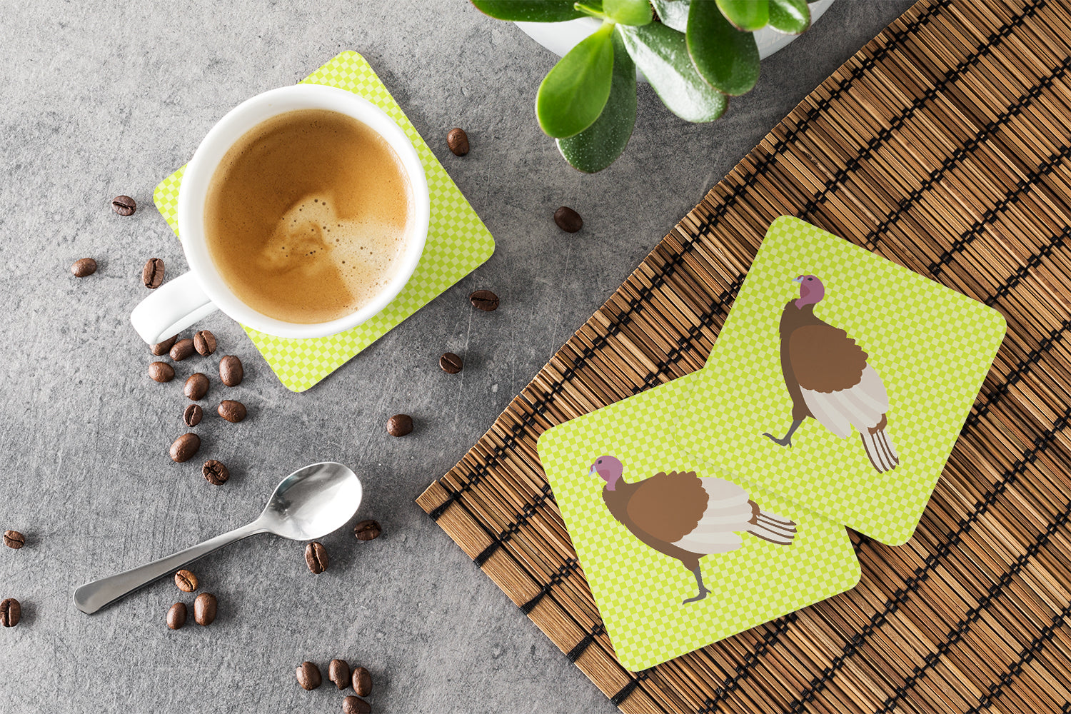 Bourbon Red Turkey Hen Green Foam Coasters Set of 4 Cup Coasters for Indoor Outdoor, Tabletop Protection, Anti Slip, Mouse pad Material