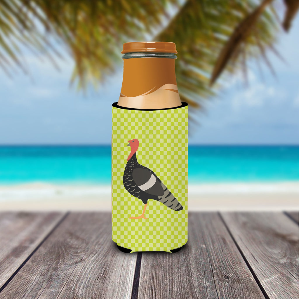 Marragansett Turkey Green Slim Can Hugger , Insulated Foam Hugger for 12 oz Slim Cans, Beer Bottles & Water Bottles, Printed in USA