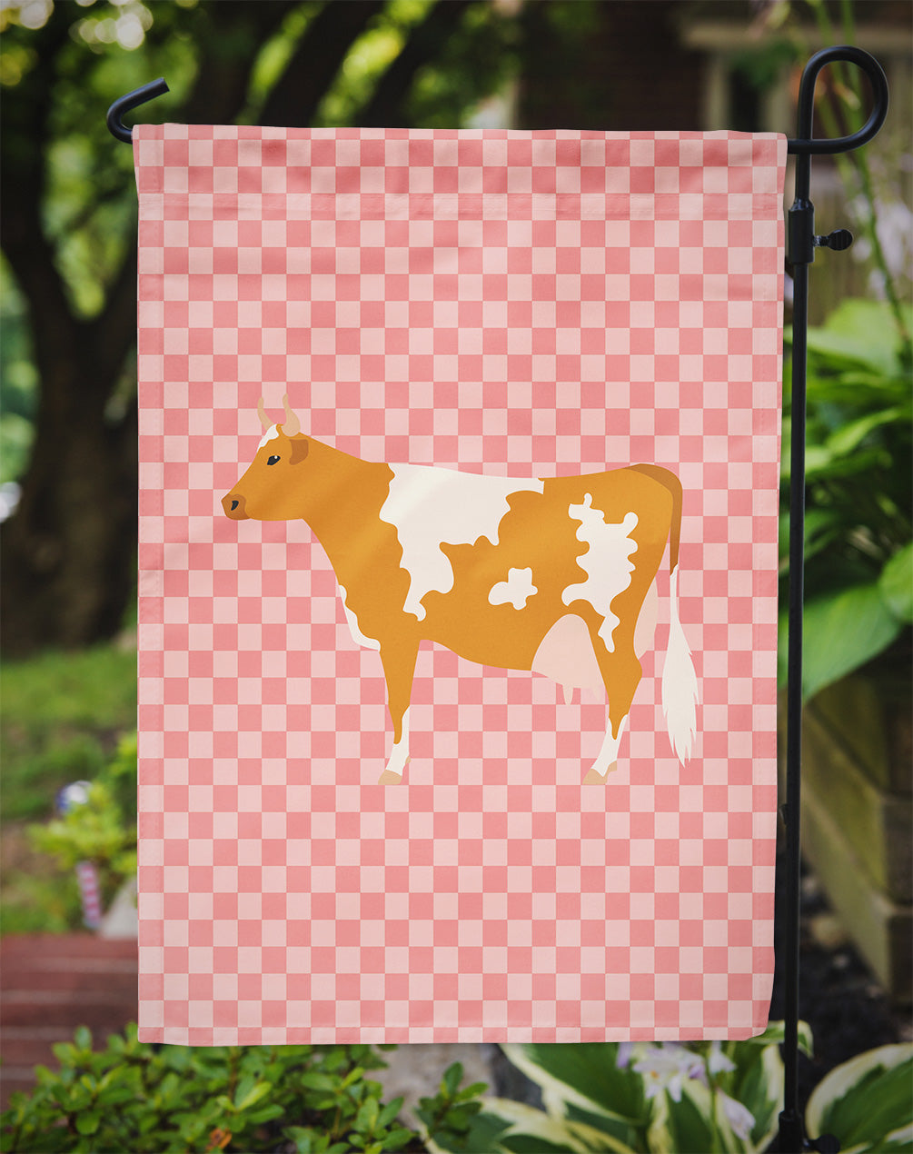 Guernsey Cow Pink Check Garden Flag Mailbox Decorative Yard Banner Outside Patio Artwork for Flower Beds, Garden Size, Multicolor