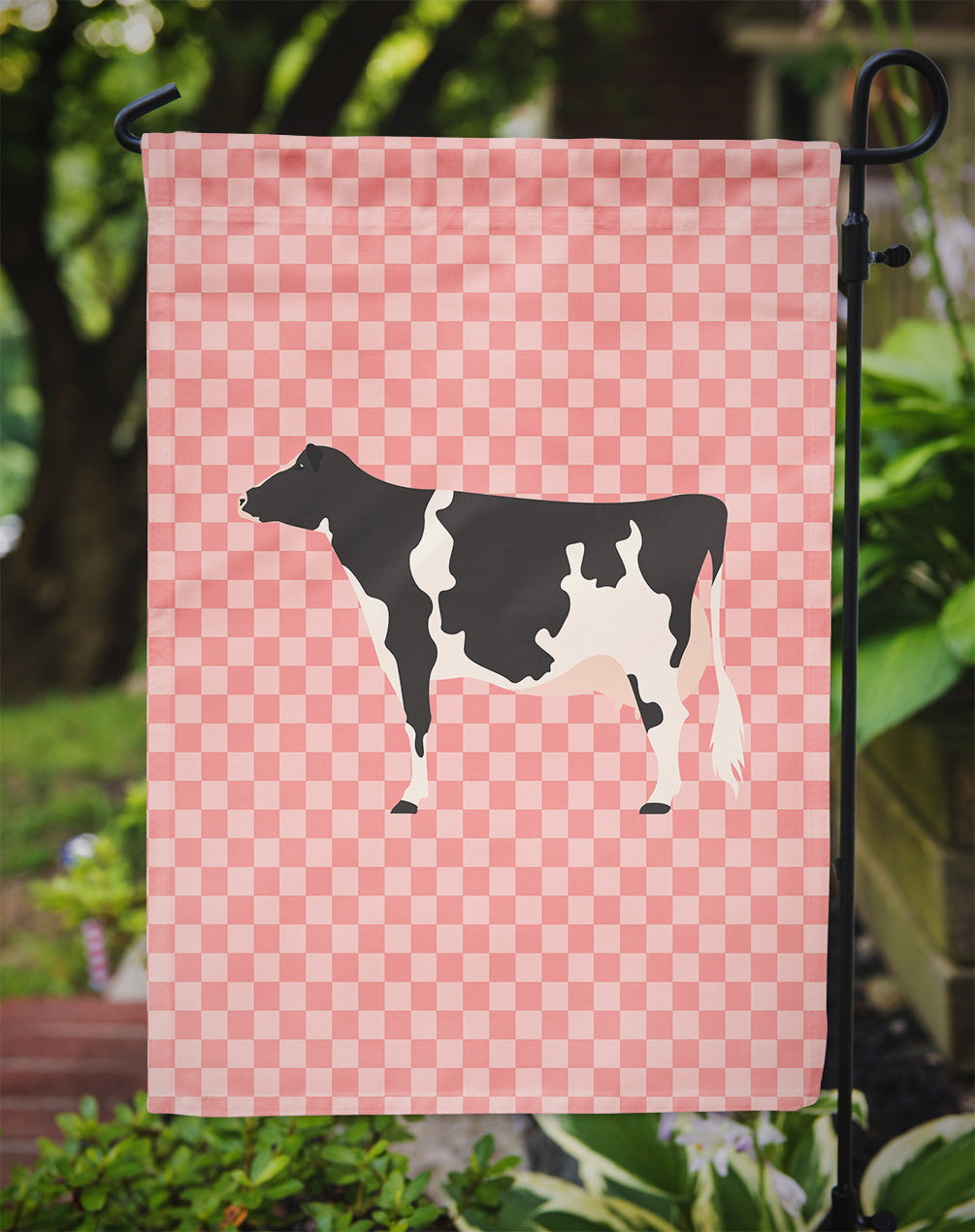 Holstein Cow Pink Check Garden Flag Mailbox Decorative Yard Banner Outside Patio Artwork for Flower Beds, Garden Size, Multicolor