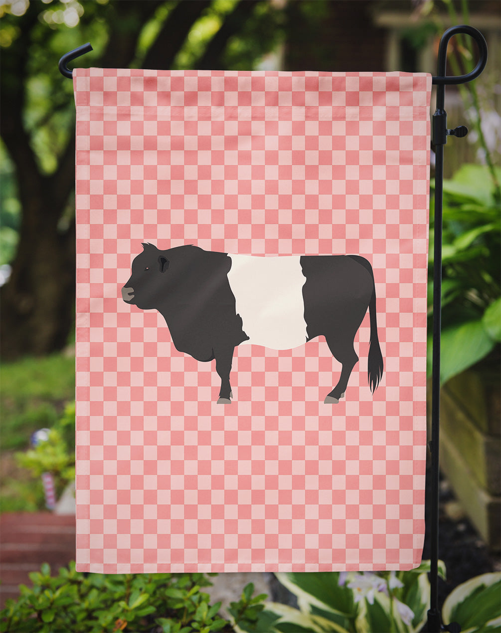 Belted Galloway Cow Pink Check Garden Flag Mailbox Decorative Yard Banner Outside Patio Artwork for Flower Beds, Garden Size, Multicolor