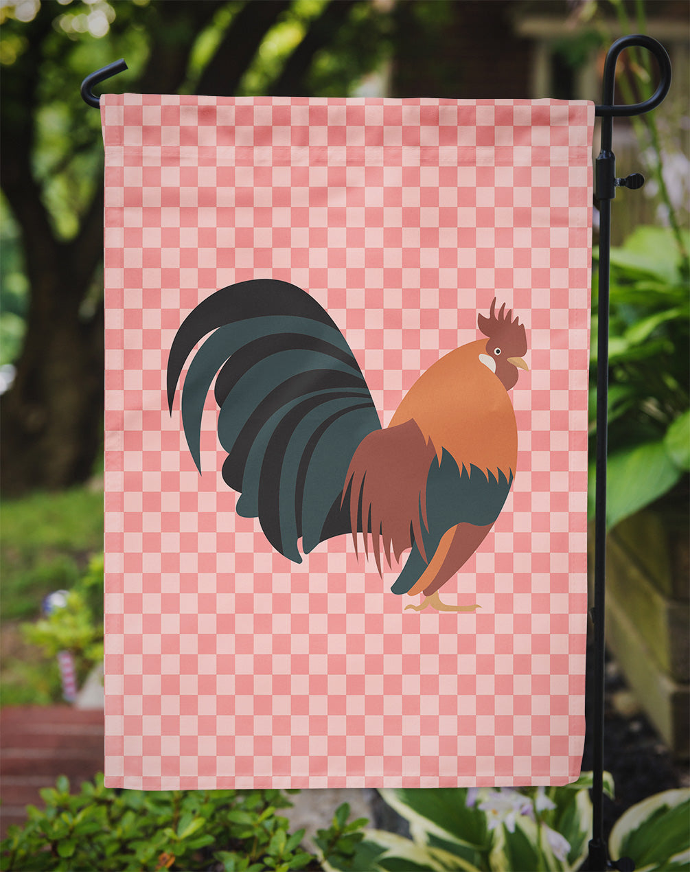 Dutch Bantam Chicken Pink Check Garden Flag Mailbox Decorative Yard Banner Outside Patio Artwork for Flower Beds, Garden Size, Multicolor
