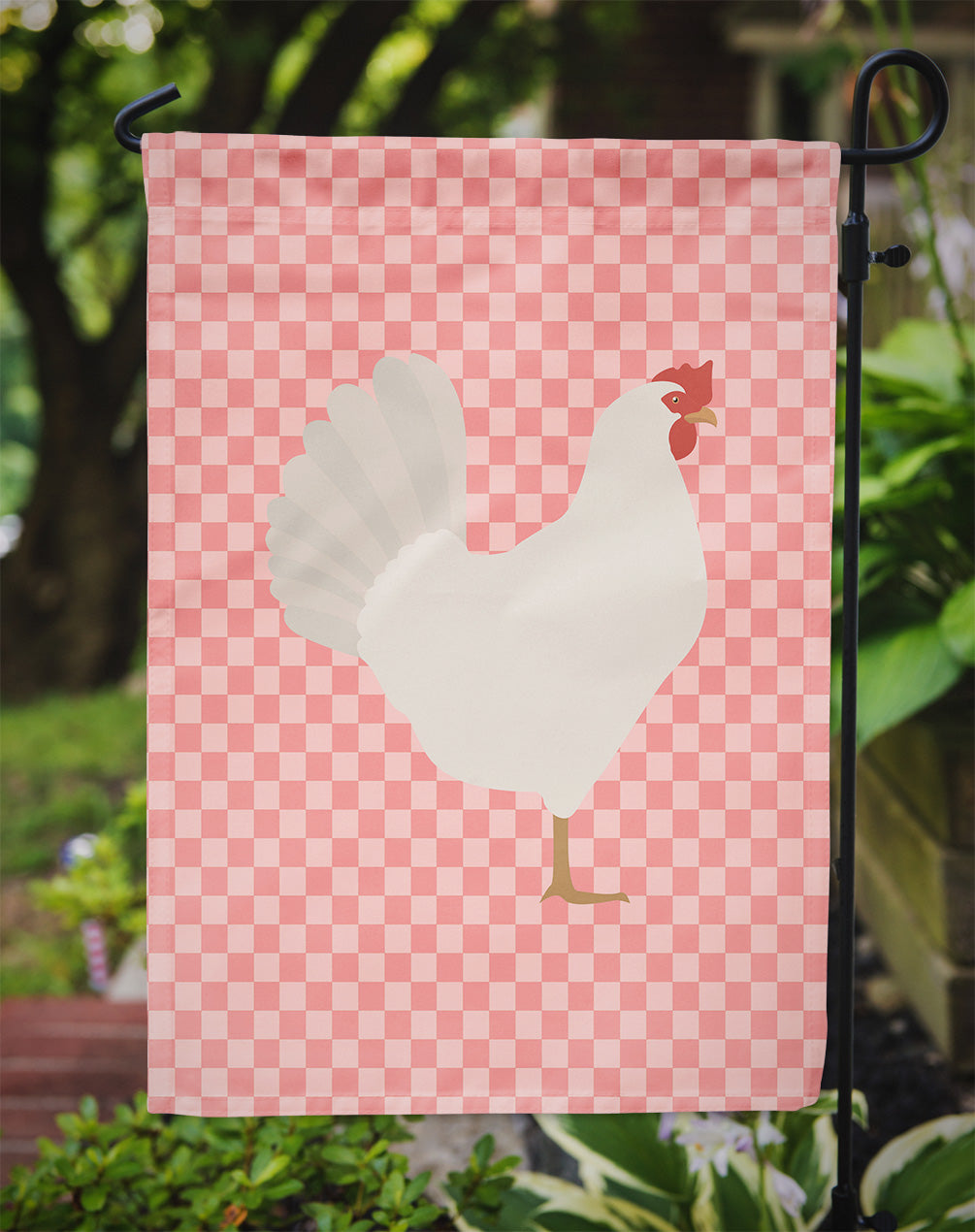 Leghorn Chicken Pink Check Garden Flag Mailbox Decorative Yard Banner Outside Patio Artwork for Flower Beds, Garden Size, Multicolor