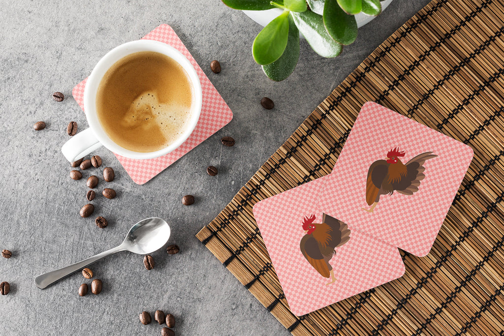 Malaysian Serama Chicken Pink Check Foam Coasters Set of 4 Cup Coasters for Indoor Outdoor, Tabletop Protection, Anti Slip, Mouse pad Material