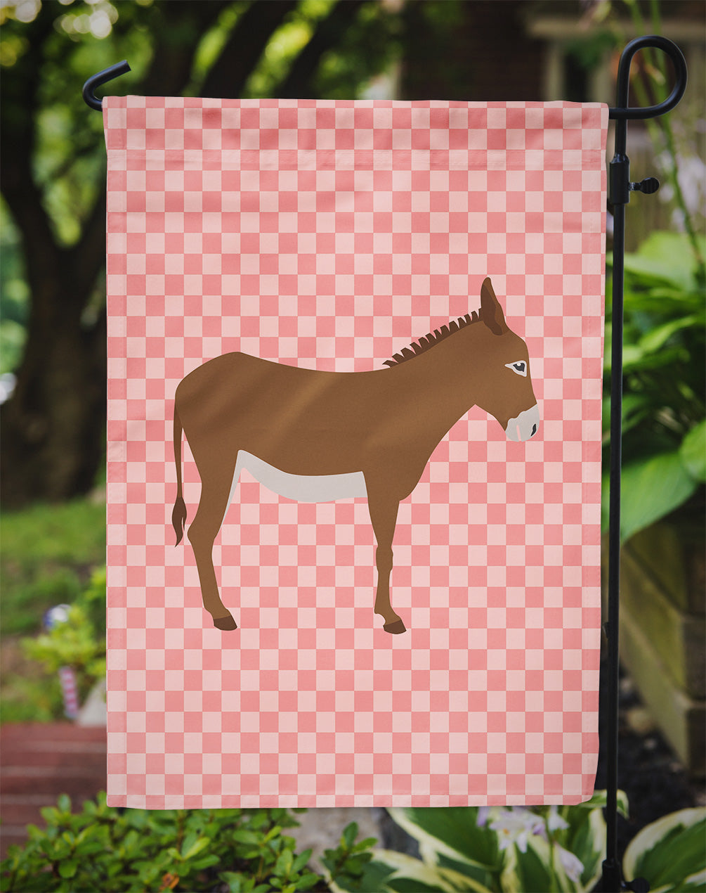 Cotentin Donkey Pink Check Garden Flag Mailbox Decorative Yard Banner Outside Patio Artwork for Flower Beds, Garden Size, Multicolor