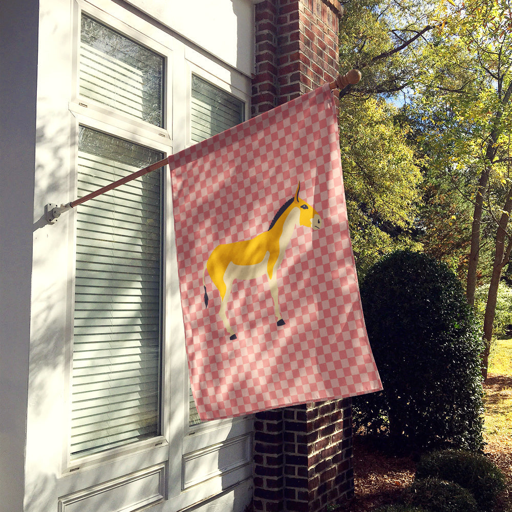 Turkmenian Kulan Donkey Pink Check House Flag 28x40 Porch Sleeve Pole Decorative Outside Yard Banner Artwork Wall Hanging, Polyester