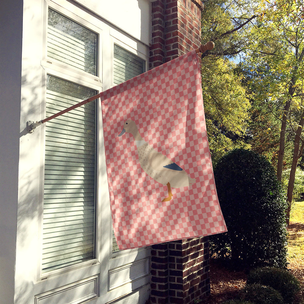 West Harlequin Duck Pink Check House Flag 28x40 Porch Sleeve Pole Decorative Outside Yard Banner Artwork Wall Hanging, Polyester