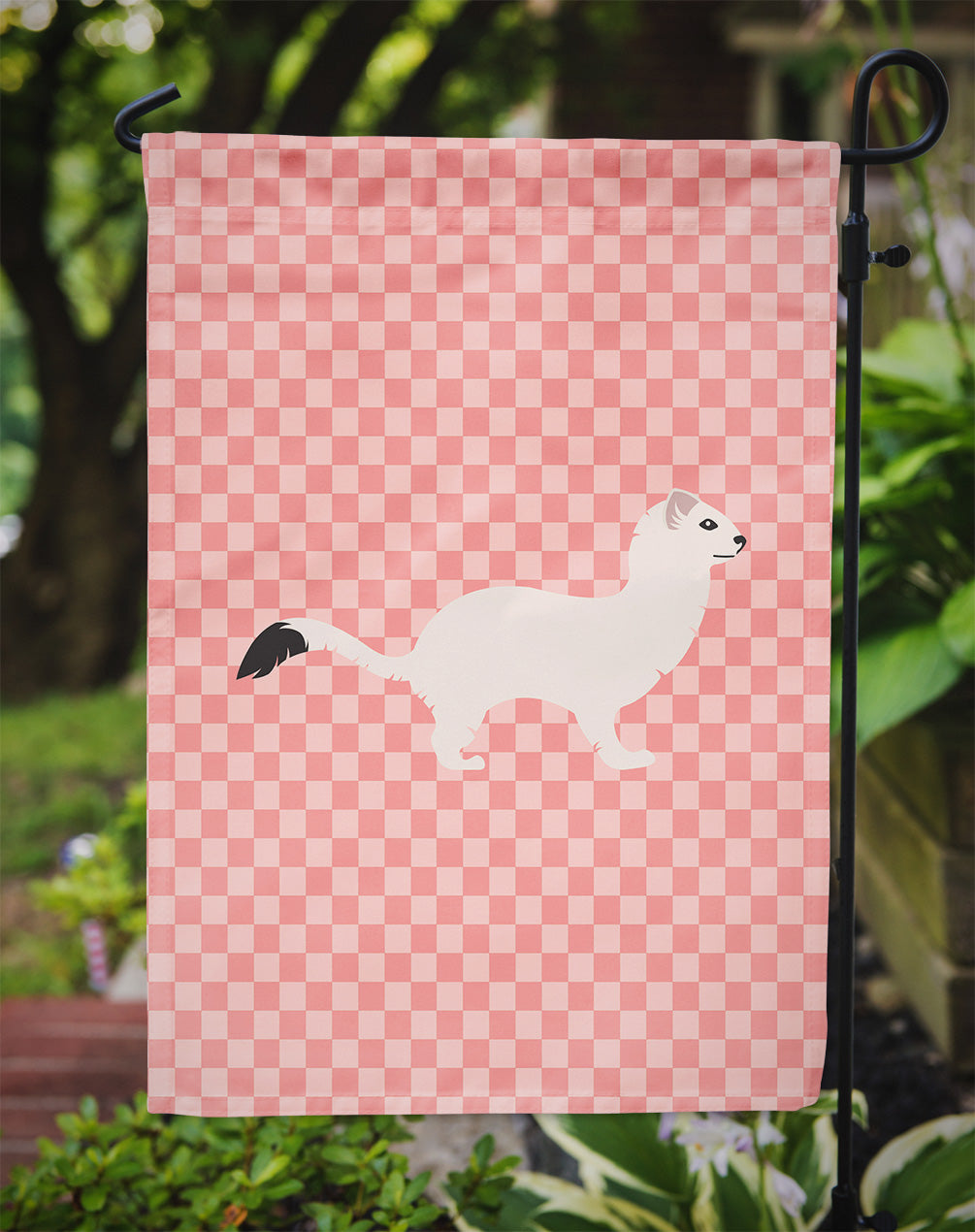 Stoat Short-tailed Weasel Pink Check Garden Flag Mailbox Decorative Yard Banner Outside Patio Artwork for Flower Beds, Garden Size, Multicolor
