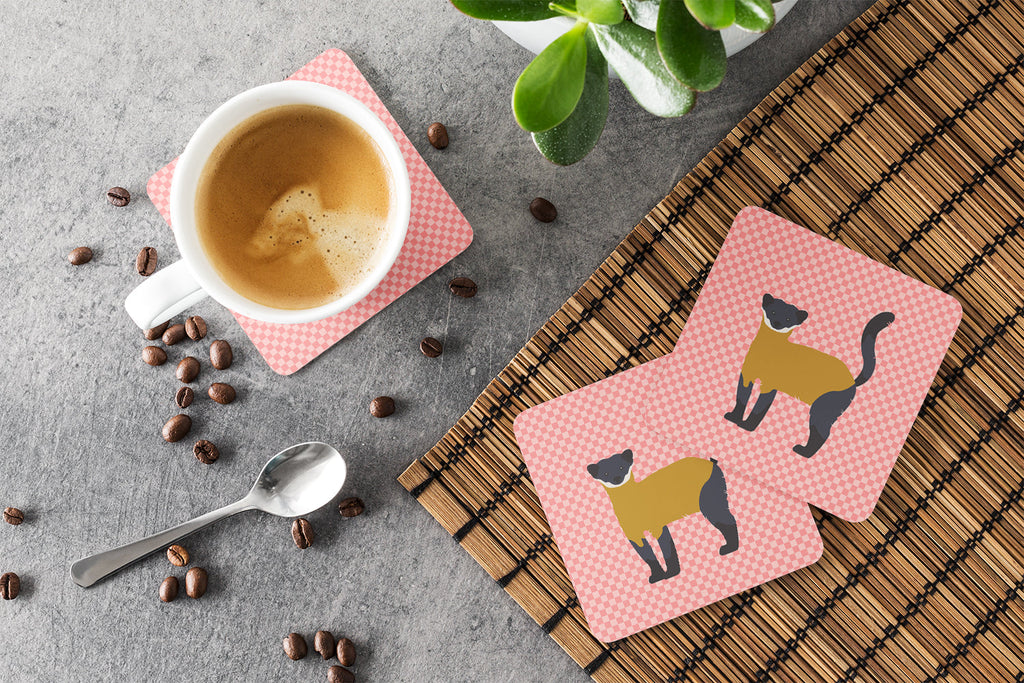 Yellow-Throated Marten Pink Check Foam Coasters Set of 4 Cup Coasters for Indoor Outdoor, Tabletop Protection, Anti Slip, Mouse pad Material