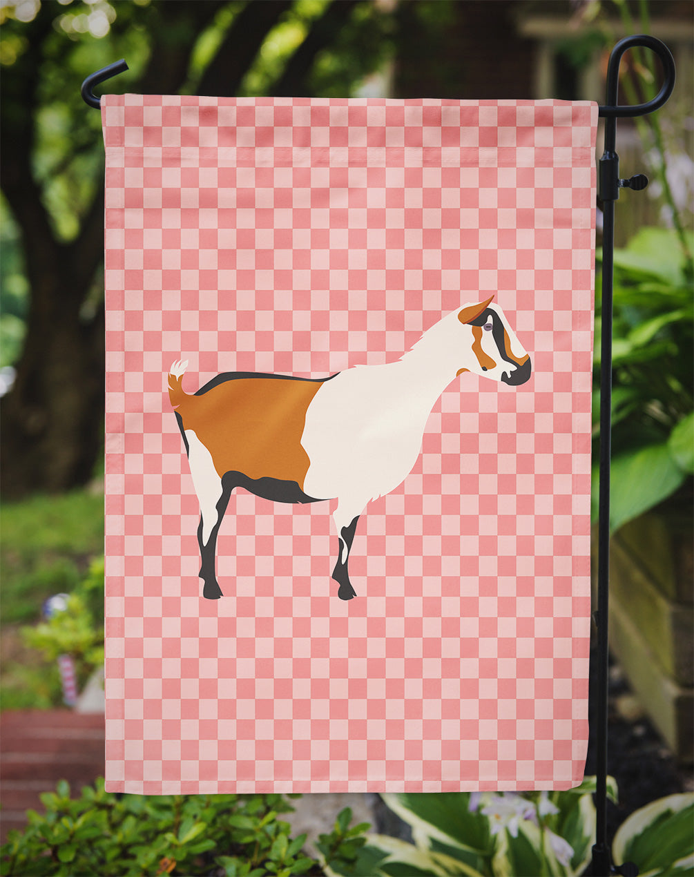 Alpine Goat Pink Check Garden Flag Mailbox Decorative Yard Banner Outside Patio Artwork for Flower Beds, Garden Size, Multicolor
