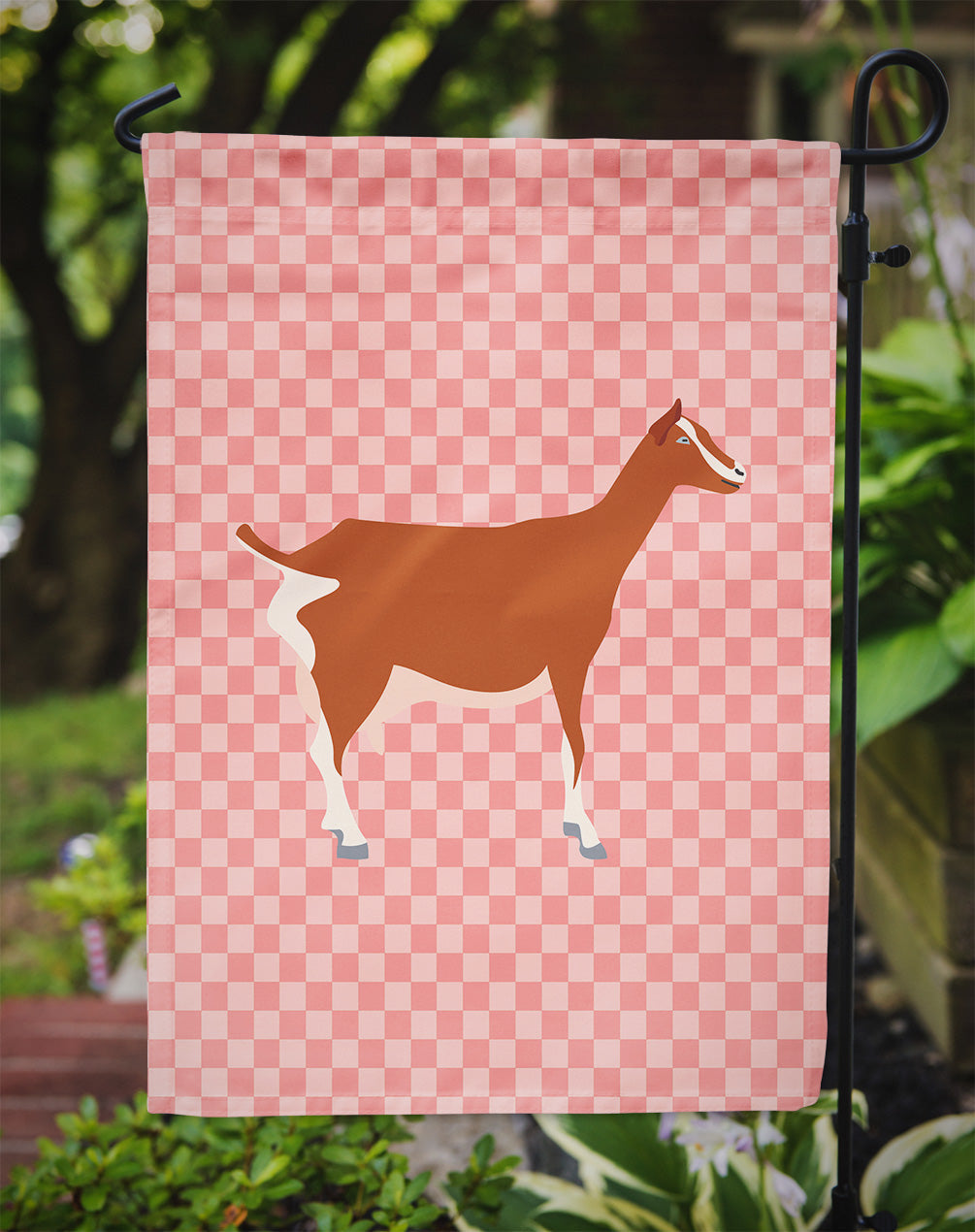 Toggenburger Goat Pink Check Garden Flag Mailbox Decorative Yard Banner Outside Patio Artwork for Flower Beds, Garden Size, Multicolor