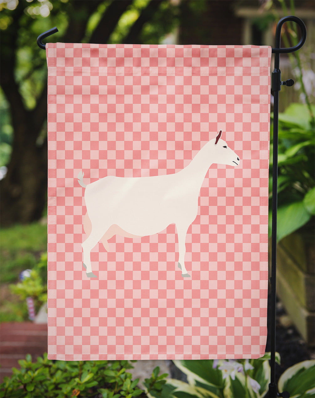 Saanen Goat Pink Check Garden Flag Mailbox Decorative Yard Banner Outside Patio Artwork for Flower Beds, Garden Size, Multicolor
