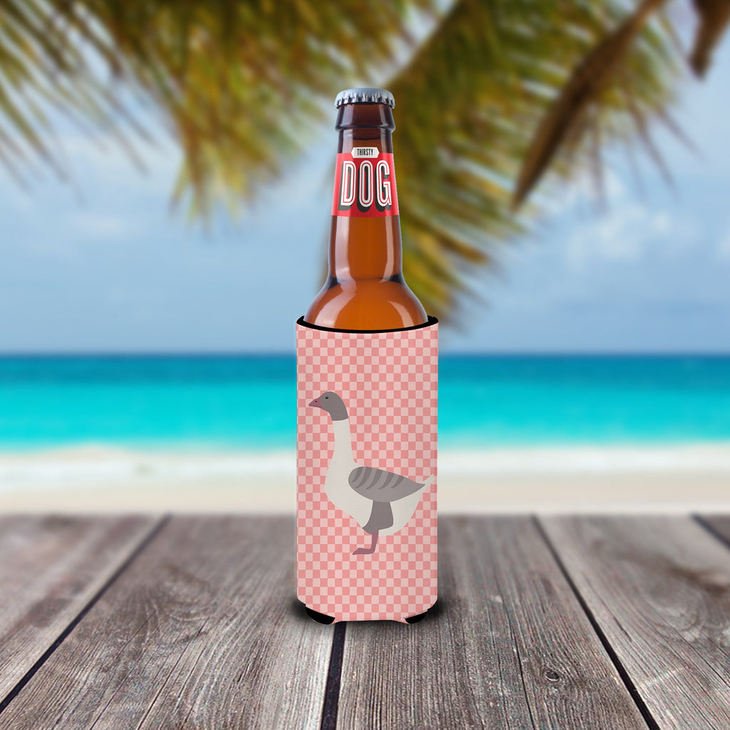 Buff Grey Back Goose Pink Check Slim Can Hugger , Insulated Foam Hugger for 12 oz Slim Cans, Beer Bottles & Water Bottles, Printed in USA