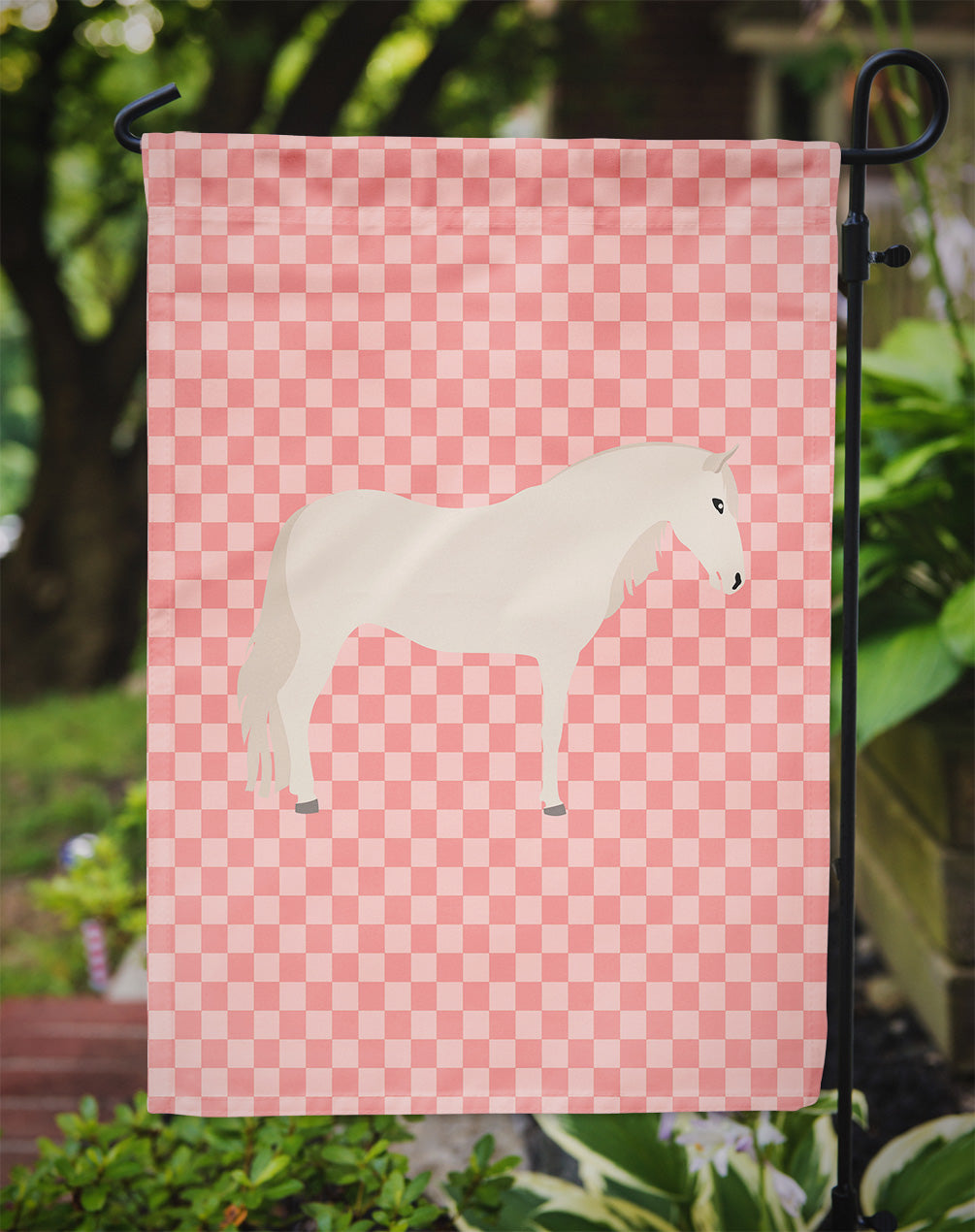 Paso Fino Horse Pink Check Garden Flag Mailbox Decorative Yard Banner Outside Patio Artwork for Flower Beds, Garden Size, Multicolor