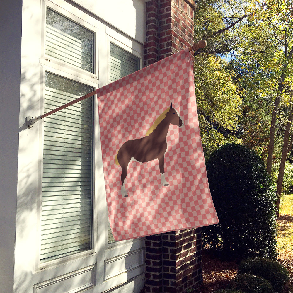 Percheron Horse Pink Check House Flag 28x40 Porch Sleeve Pole Decorative Outside Yard Banner Artwork Wall Hanging, Polyester
