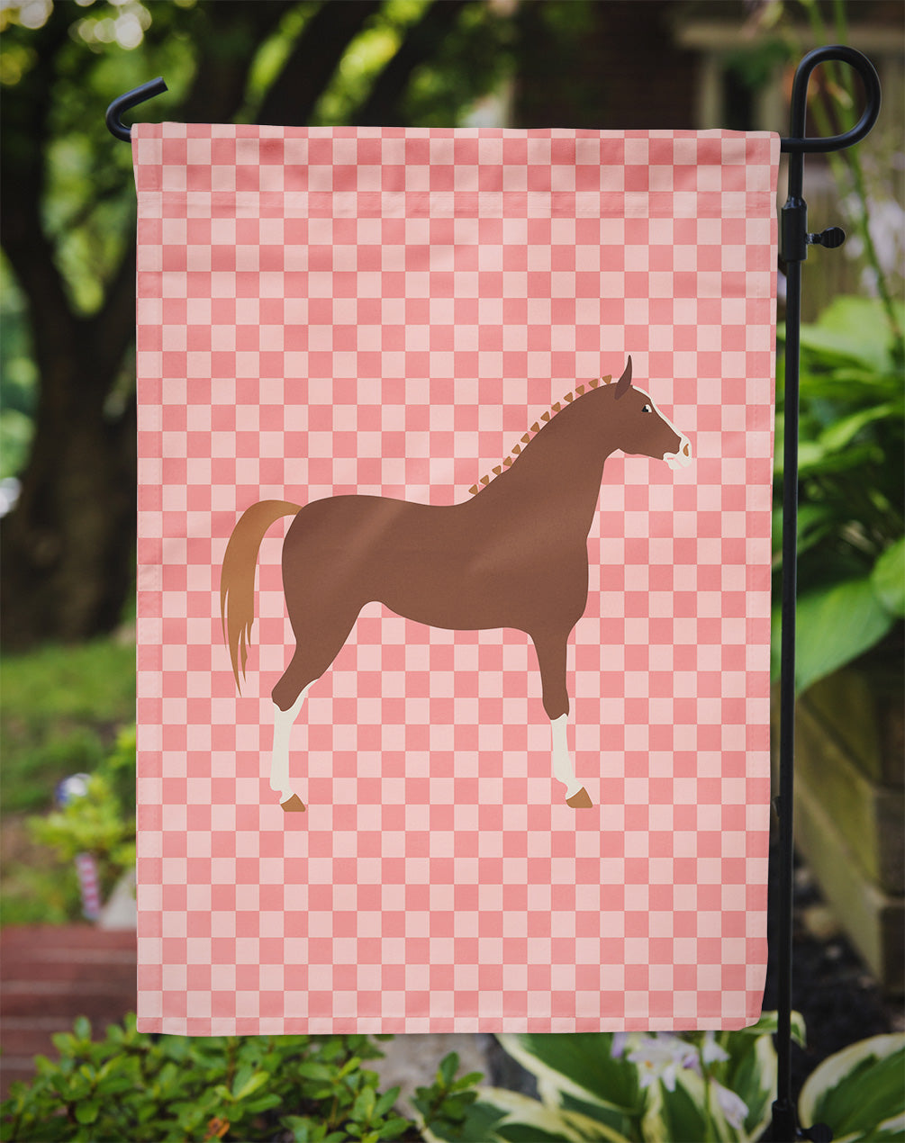 Hannoverian Horse Pink Check Garden Flag Mailbox Decorative Yard Banner Outside Patio Artwork for Flower Beds, Garden Size, Multicolor