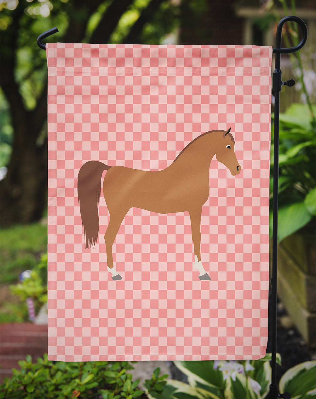 Arabian Horse Pink Check Garden Flag Mailbox Decorative Yard Banner Outside Patio Artwork for Flower Beds, Garden Size, Multicolor