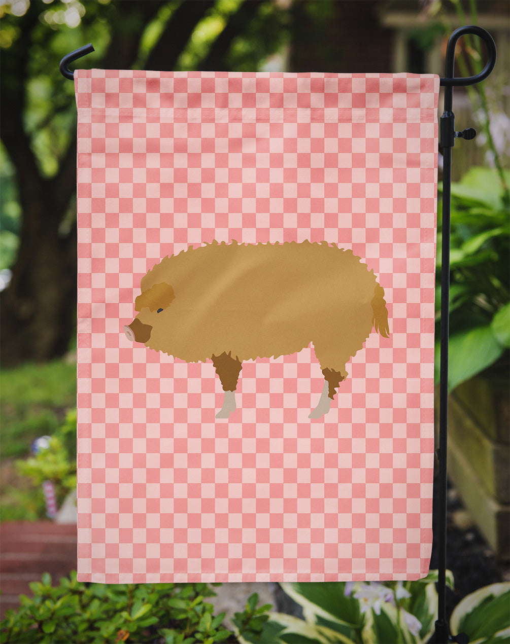 Hungarian Mangalica Pig Pink Check Garden Flag Mailbox Decorative Yard Banner Outside Patio Artwork for Flower Beds, Garden Size, Multicolor