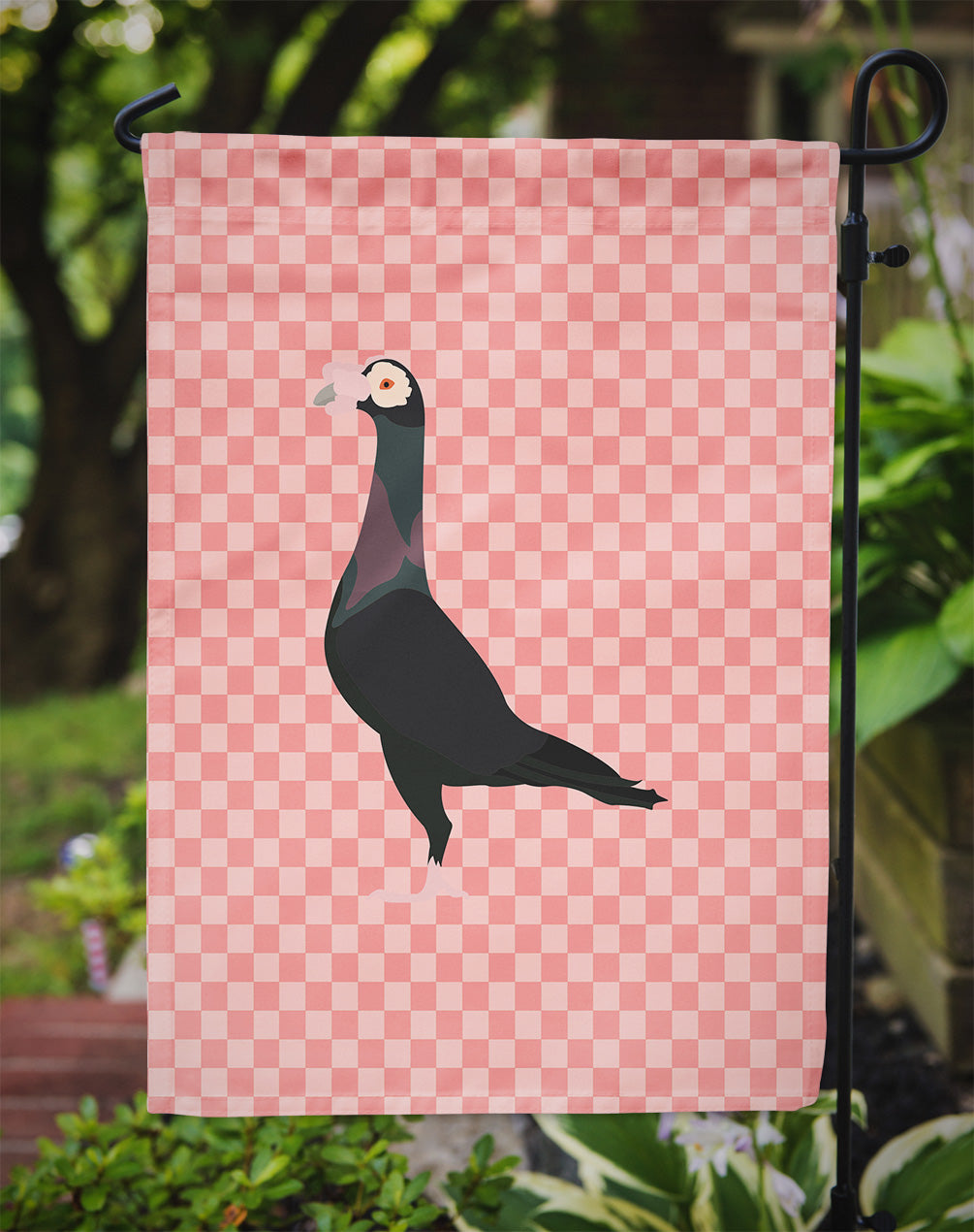 English Carrier Pigeon Pink Check Garden Flag Mailbox Decorative Yard Banner Outside Patio Artwork for Flower Beds, Garden Size, Multicolor