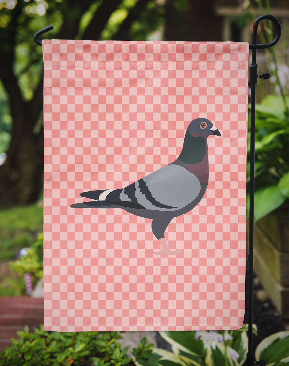 Racing Pigeon Pink Check Garden Flag Mailbox Decorative Yard Banner Outside Patio Artwork for Flower Beds, Garden Size, Multicolor