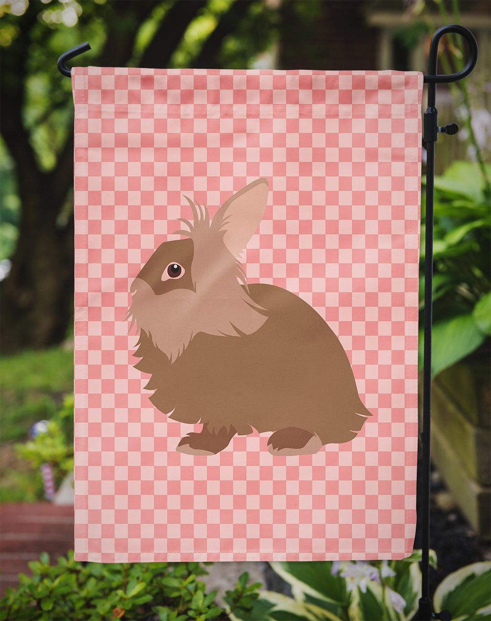 Lionhead Rabbit Pink Check Garden Flag Mailbox Decorative Yard Banner Outside Patio Artwork for Flower Beds, Garden Size, Multicolor