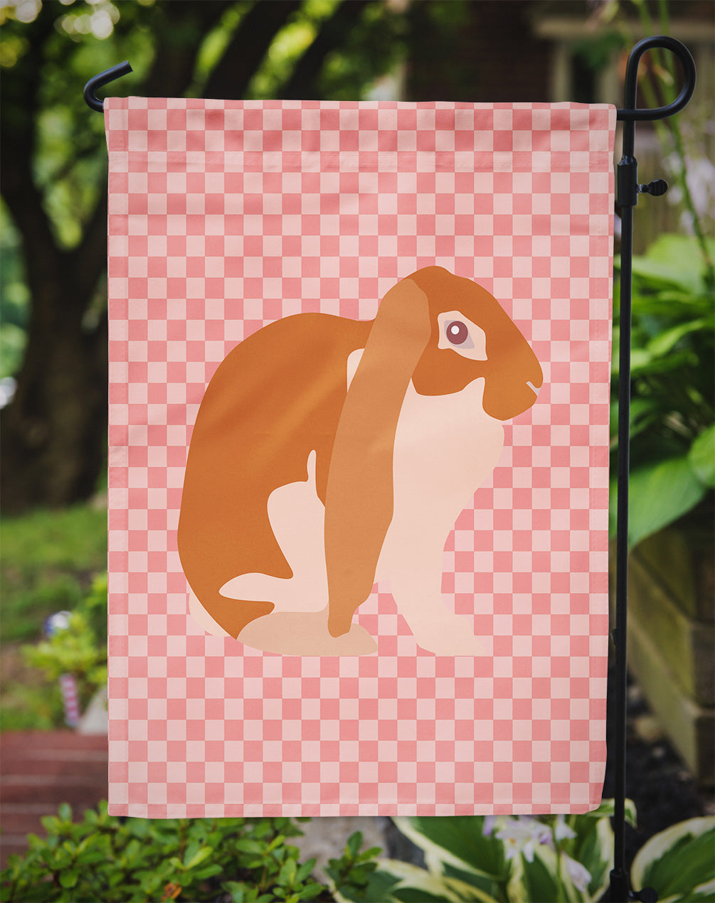 English Lop Rabbit Pink Check Garden Flag Mailbox Decorative Yard Banner Outside Patio Artwork for Flower Beds, Garden Size, Multicolor