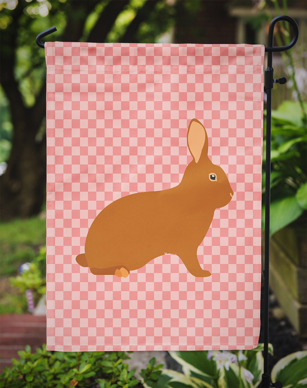 Rex Rabbit Pink Check Garden Flag Mailbox Decorative Yard Banner Outside Patio Artwork for Flower Beds, Garden Size, Multicolor