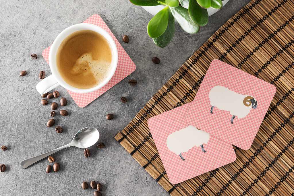 Scottish Blackface Sheep Pink Check Foam Coasters Set of 4 Cup Coasters for Indoor Outdoor, Tabletop Protection, Anti Slip, Mouse pad Material