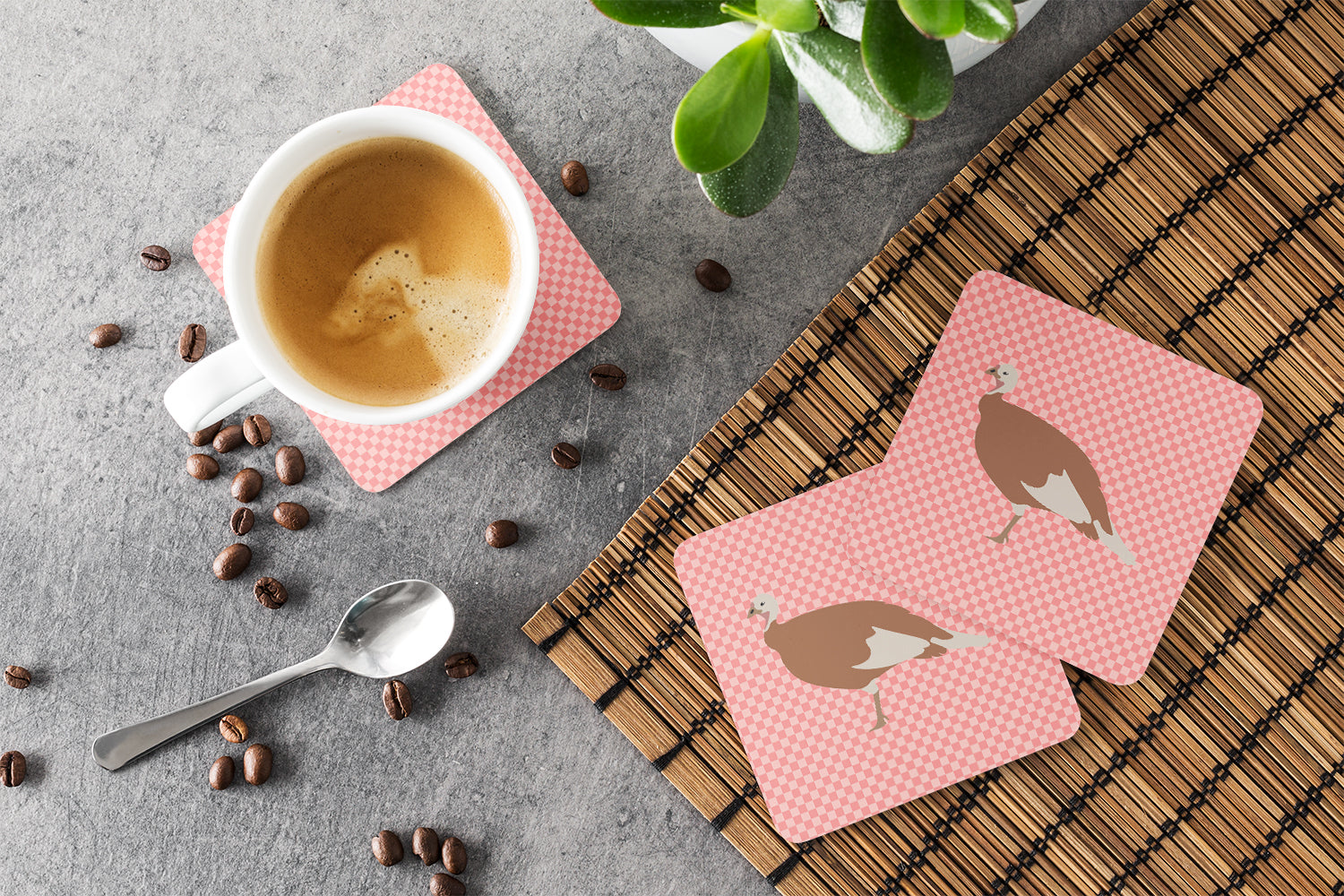 Jersey Buff Turkey Hen Pink Check Foam Coasters Set of 4 Cup Coasters for Indoor Outdoor, Tabletop Protection, Anti Slip, Mouse pad Material