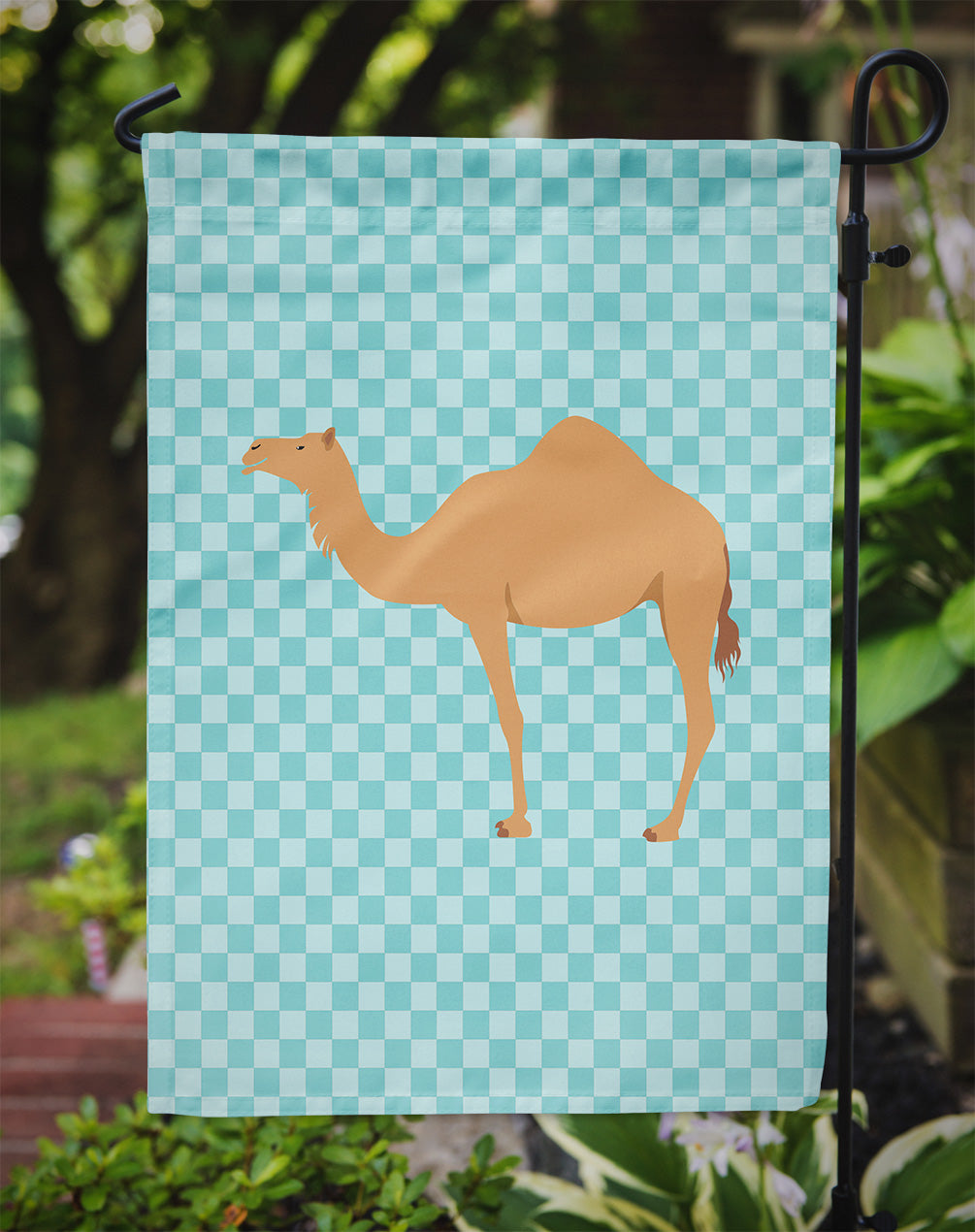 Arabian Camel Dromedary Blue Check Garden Flag Mailbox Decorative Yard Banner Outside Patio Artwork for Flower Beds, Garden Size, Multicolor