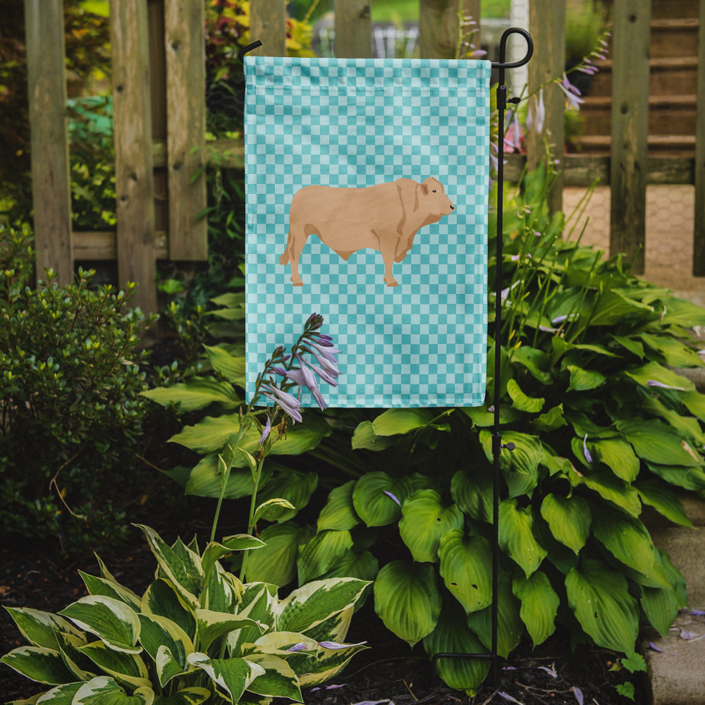 Charolais Cow Blue Check Garden Flag Mailbox Decorative Yard Banner Outside Patio Artwork for Flower Beds, Garden Size, Multicolor