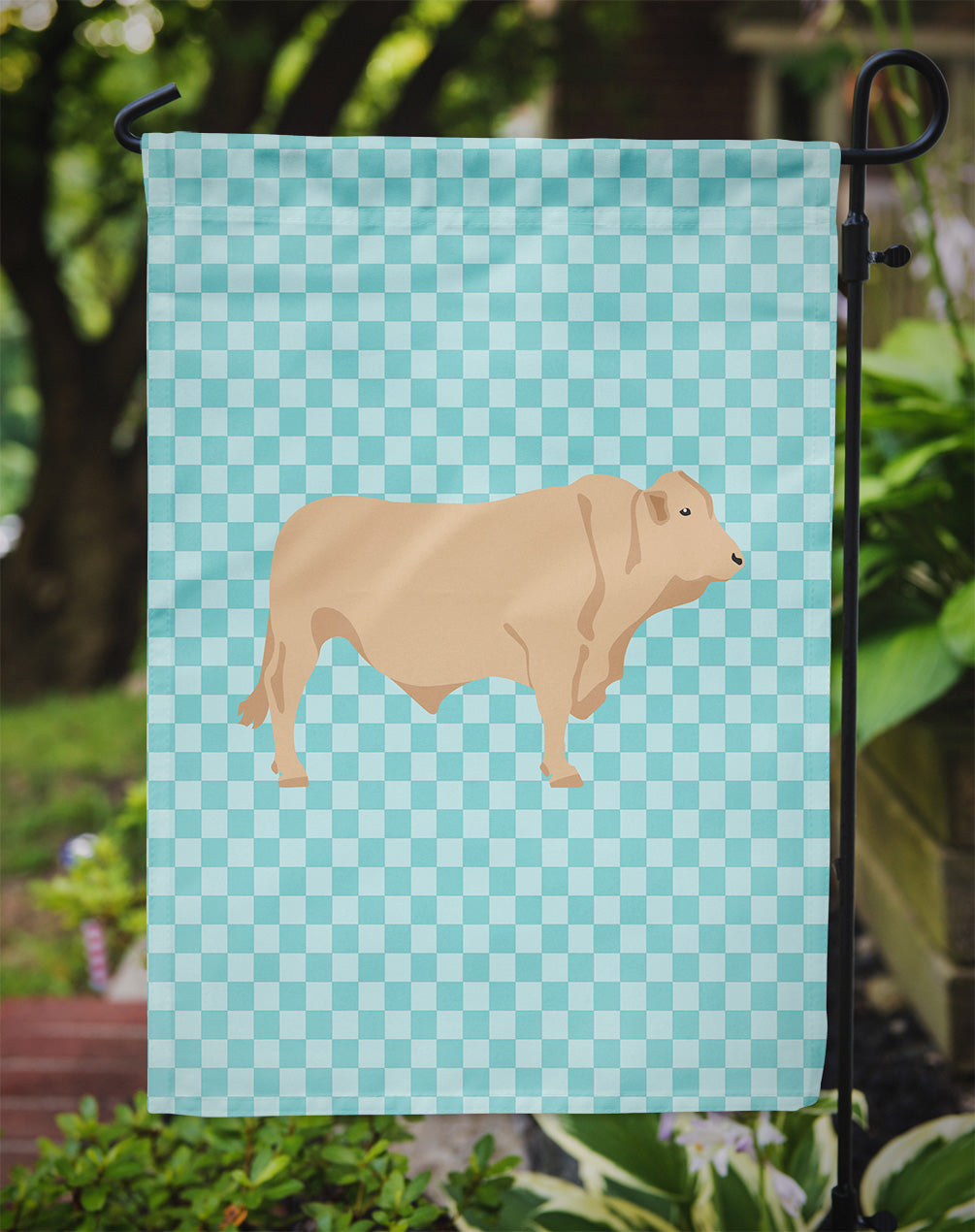 Charolais Cow Blue Check Garden Flag Mailbox Decorative Yard Banner Outside Patio Artwork for Flower Beds, Garden Size, Multicolor