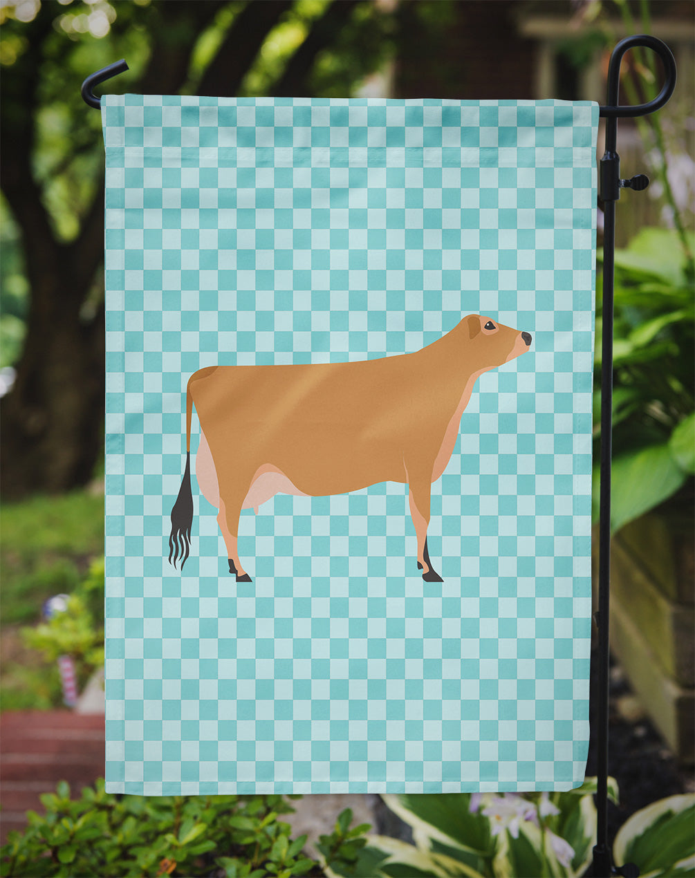 Jersey Cow Blue Check Garden Flag Mailbox Decorative Yard Banner Outside Patio Artwork for Flower Beds, Garden Size, Multicolor