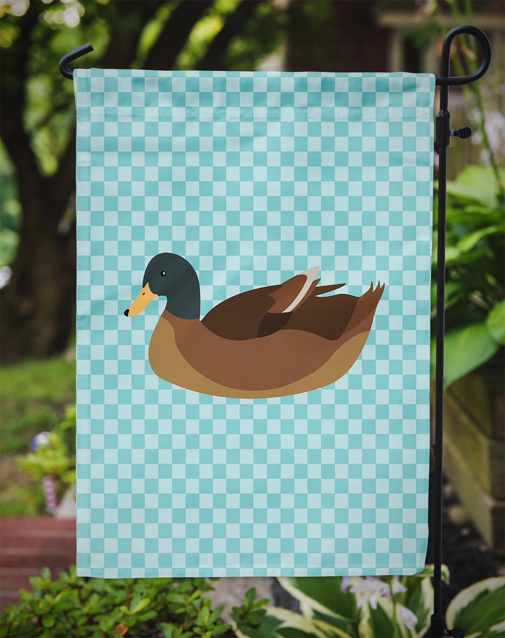 Khaki Campbell Duck Blue Check Garden Flag Mailbox Decorative Yard Banner Outside Patio Artwork for Flower Beds, Garden Size, Multicolor