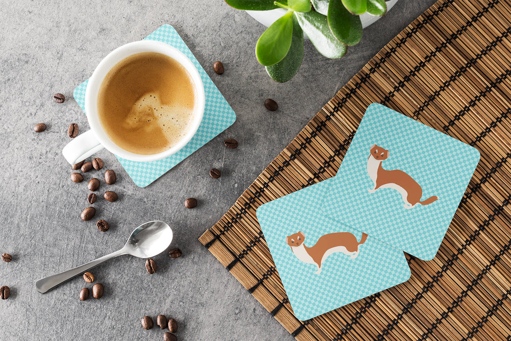 Weasel Blue Check Foam Coasters Set of 4 Cup Coasters for Indoor Outdoor, Tabletop Protection, Anti Slip, Mouse pad Material