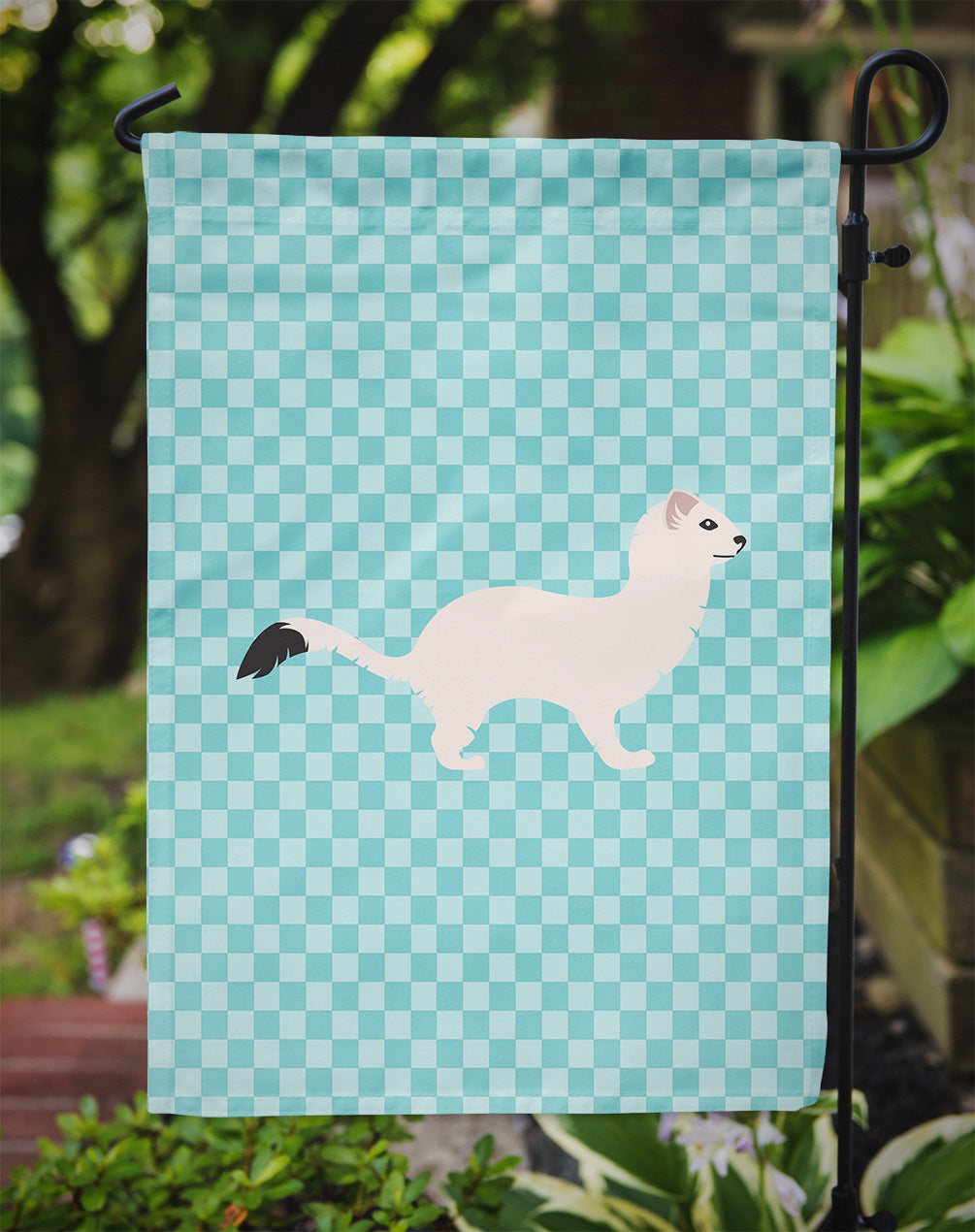 Stoat Short-tailed Weasel Blue Check Garden Flag Mailbox Decorative Yard Banner Outside Patio Artwork for Flower Beds, Garden Size, Multicolor